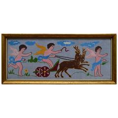 Swedish Needlepoint Textile Showing Cherubs with a Chariot Pulled by Deer 11