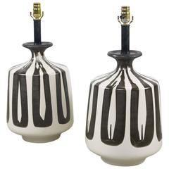 1970s Italian Ceramic Black & White Lamps