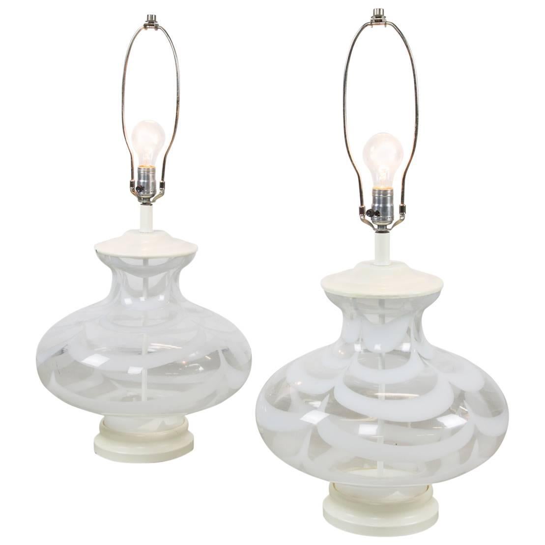 1970s Bulbous Italian Glass Table Lamps