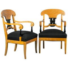 Pair of Antique 19th Century Biedermeier Birch Armchairs from Sweden