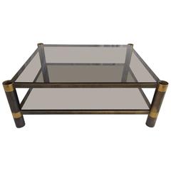 Signed Karl Springer Two-Tiered Smoked Glass Coffee Table 5