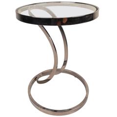 Contemporary Modern Circular Chrome and Glass End Table