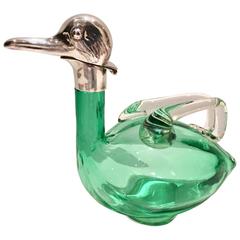 Art Nouveau Crystal and Silver Duck Form Decanter