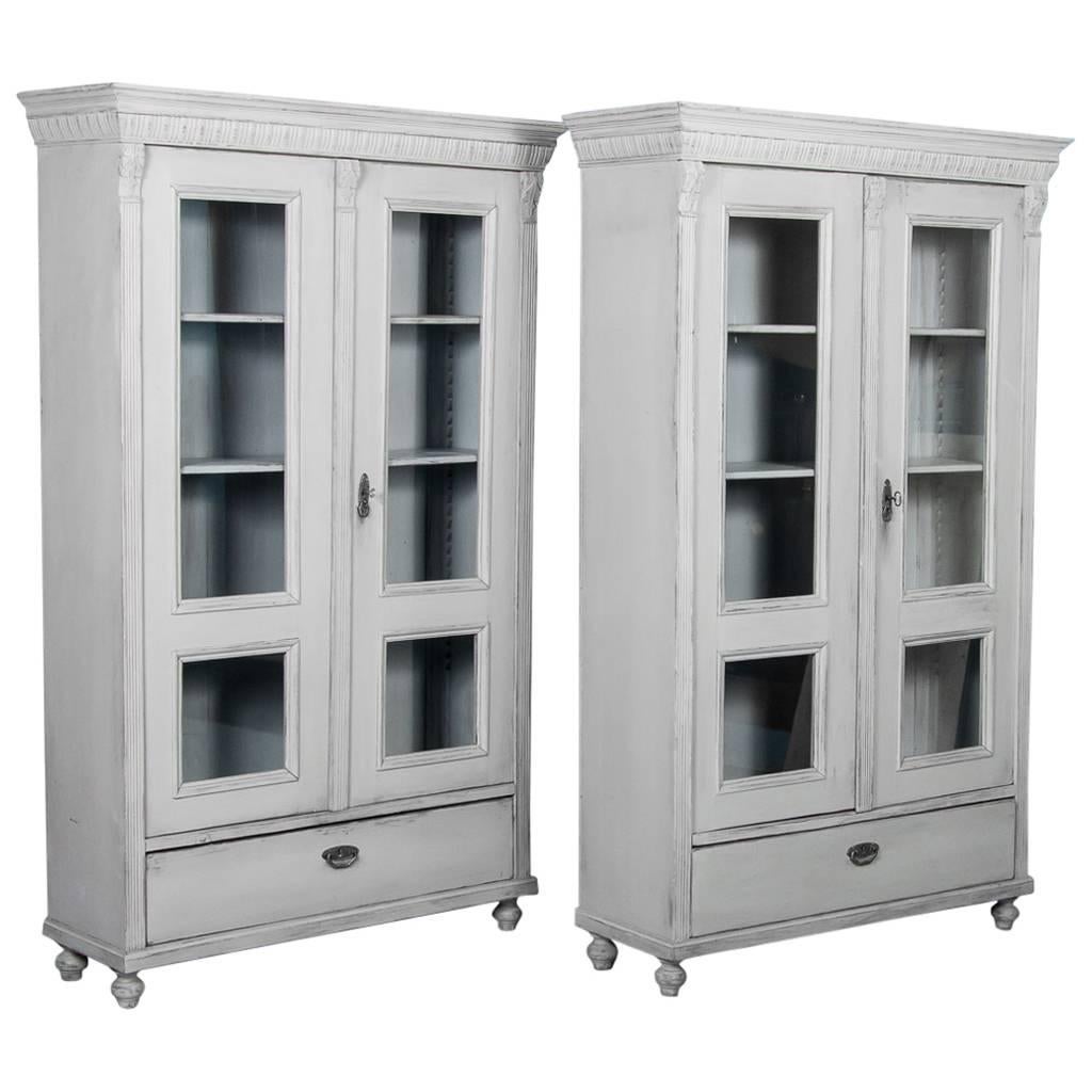 Pair of Antique 19th Century Swedish Bookcases Painted Gray