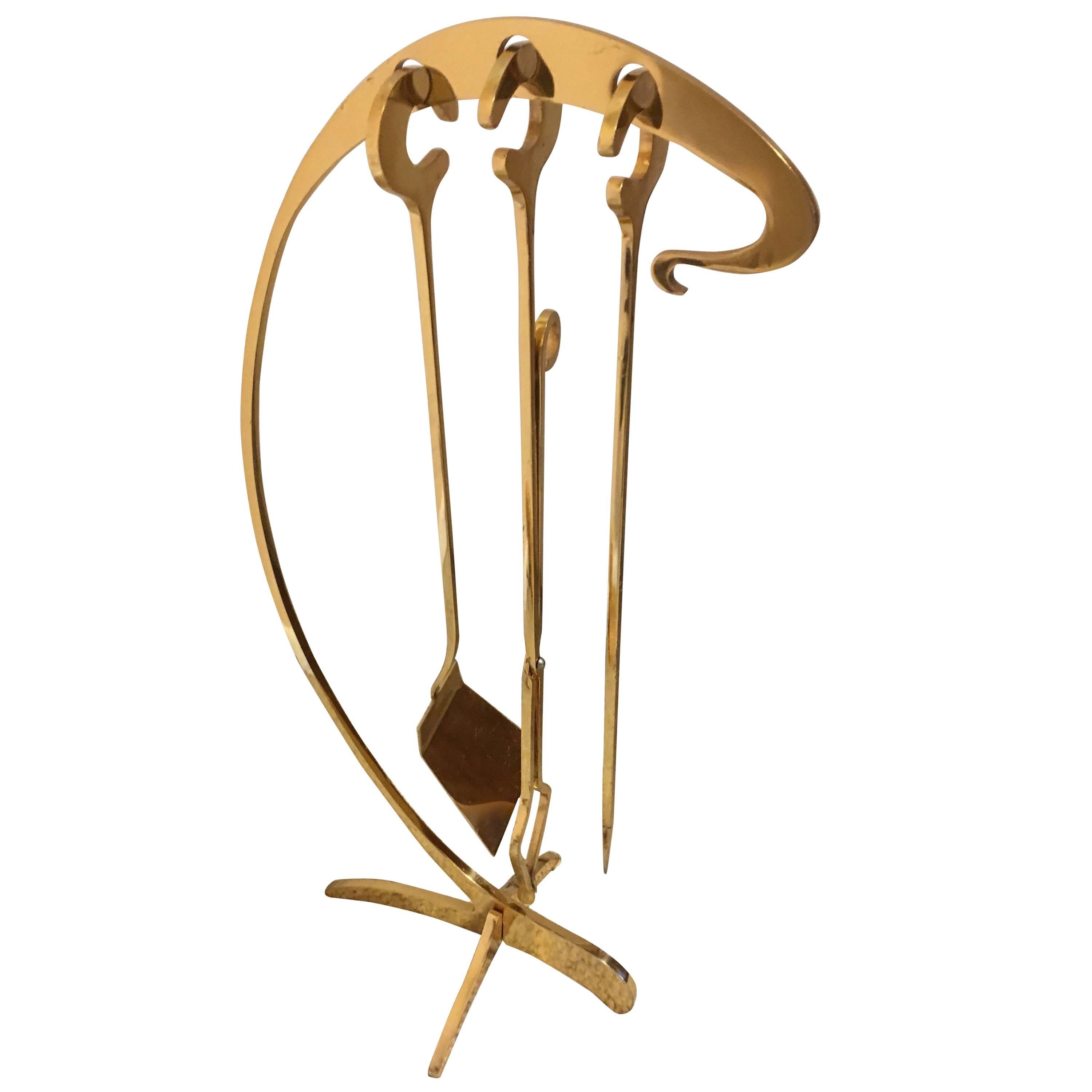 Exquisite Set of Contemporary Art Nouveau Fireplace Tools For Sale at