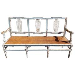 19th Century Gustavian Bench Settee with Rush Seat