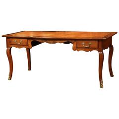 19th Century French Louis XV Desk with Drawers, Brown Leather Top and Tooling
