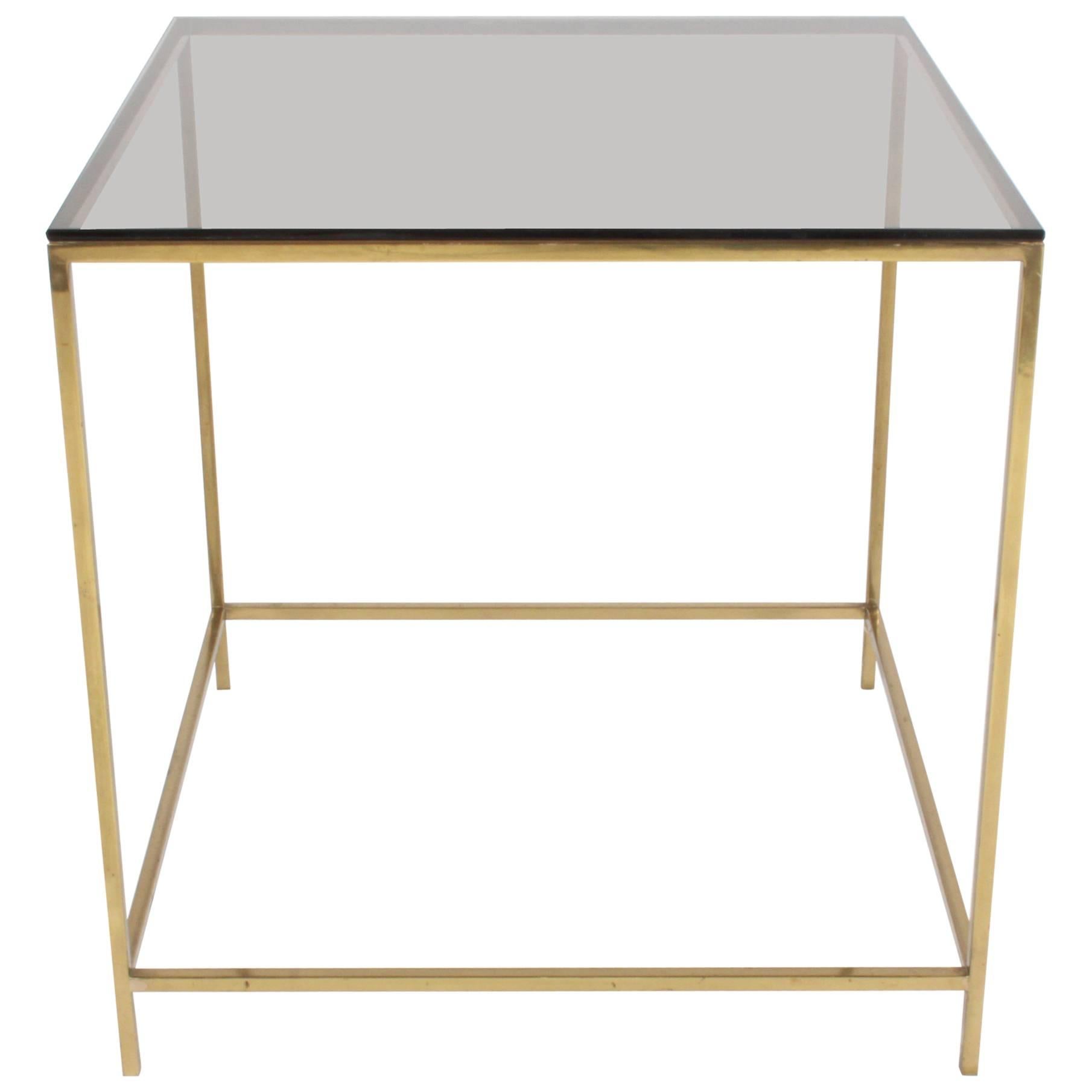 Mid-Century Modern Brass & Bronze Glass Side Table, circa 1970s For Sale