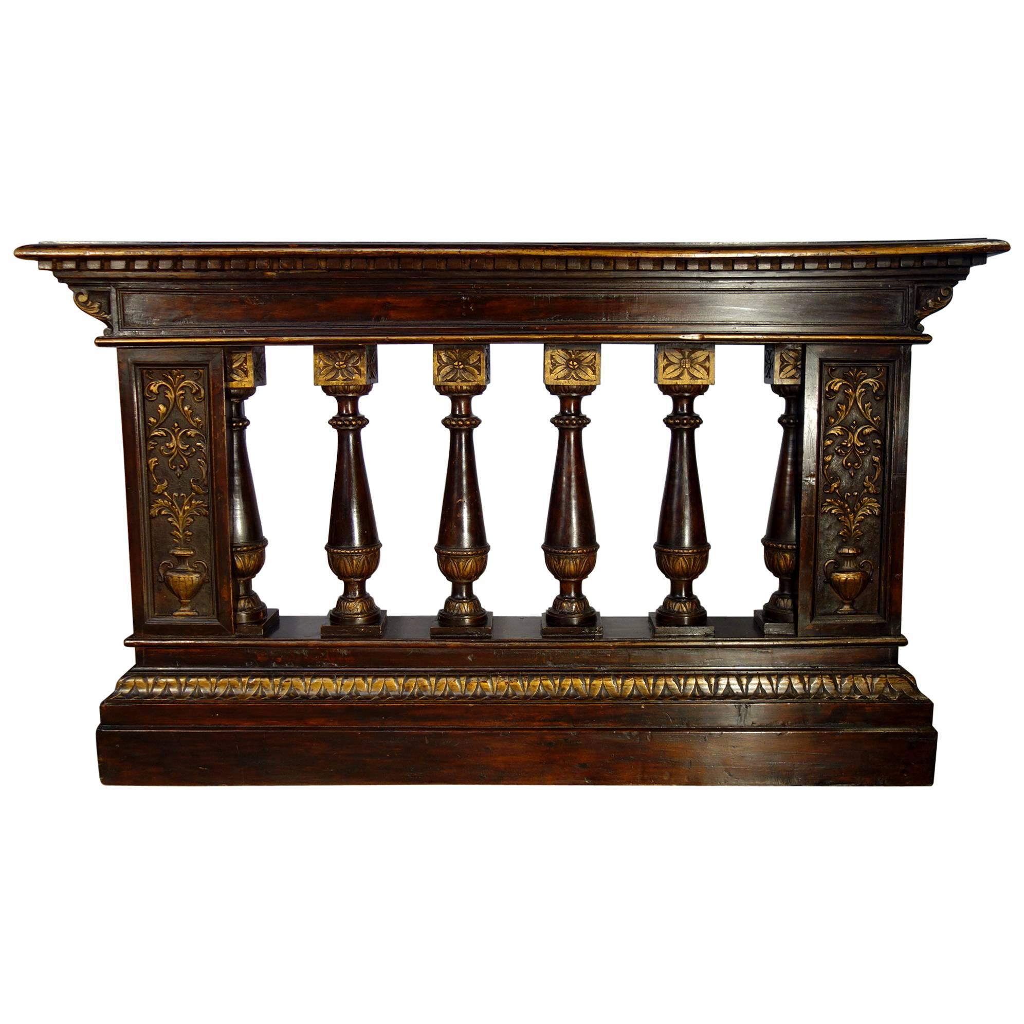 19th Century Italian Balustrade with Renaissance Carvings and Gold Gilt Ca 1850