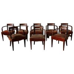 Set of Fine French Art Deco Eight Solid Rosewood Bridge Armchairs