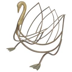 Maison Jensen Style Brass Swan Magazine Rack or Holder Made in Italy