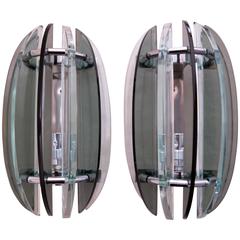 Pair of Wall lights, Sconces Appliques by Veca Italy Grey and Clear Glass