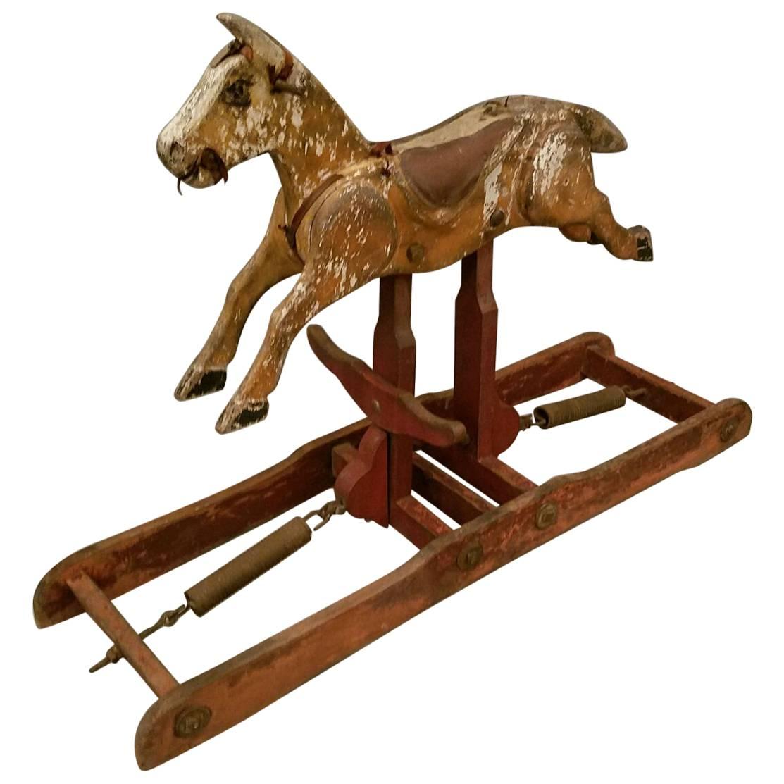 Antique Carved and Painted Wood Rocking Horse For Sale