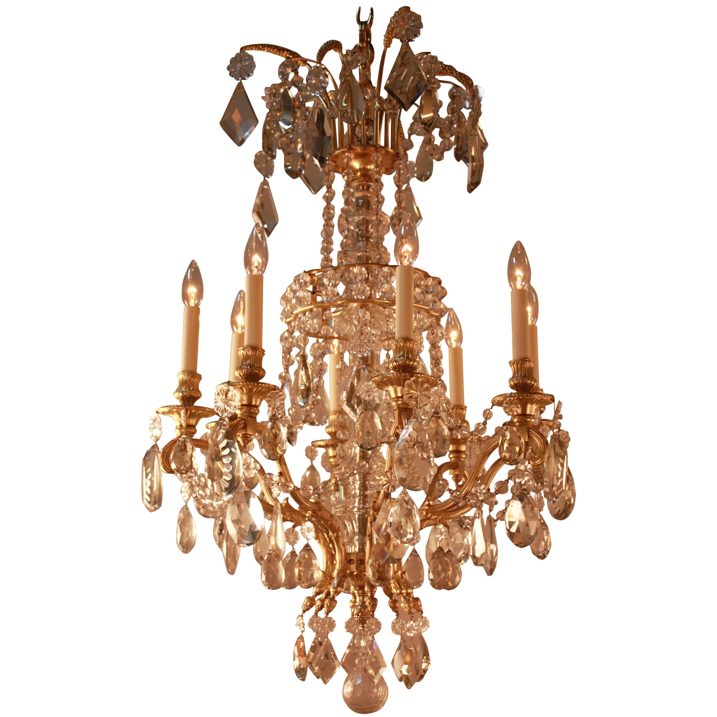 Elegant Crystal and Bronze Chandelier by Maison Baguès