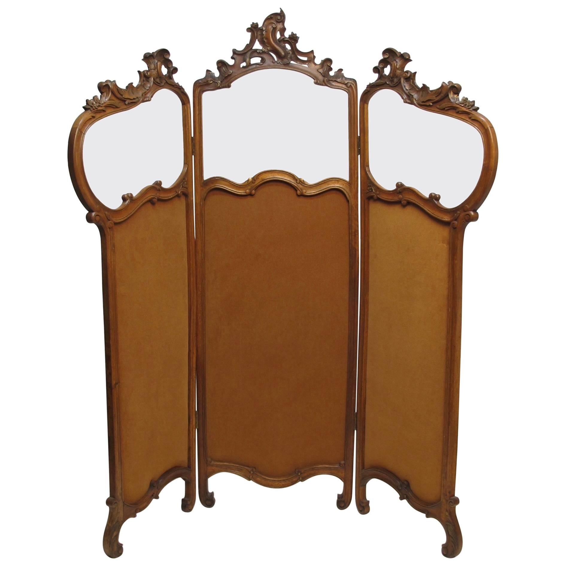 French Art Nouveau Style Walnut Dressing Screen