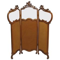 French Art Nouveau Style Walnut Dressing Screen