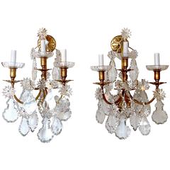 Pair of Early 1900s Louis XVI Baccarat Crystal Wall Sconces