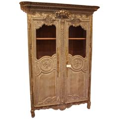 Antique Beautifully Carved French Screened Painted Armoire