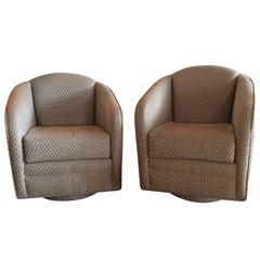 Pair of Swivel Platform Club, Lounge Barrel Armchairs Hollywood Regency Chairs 12