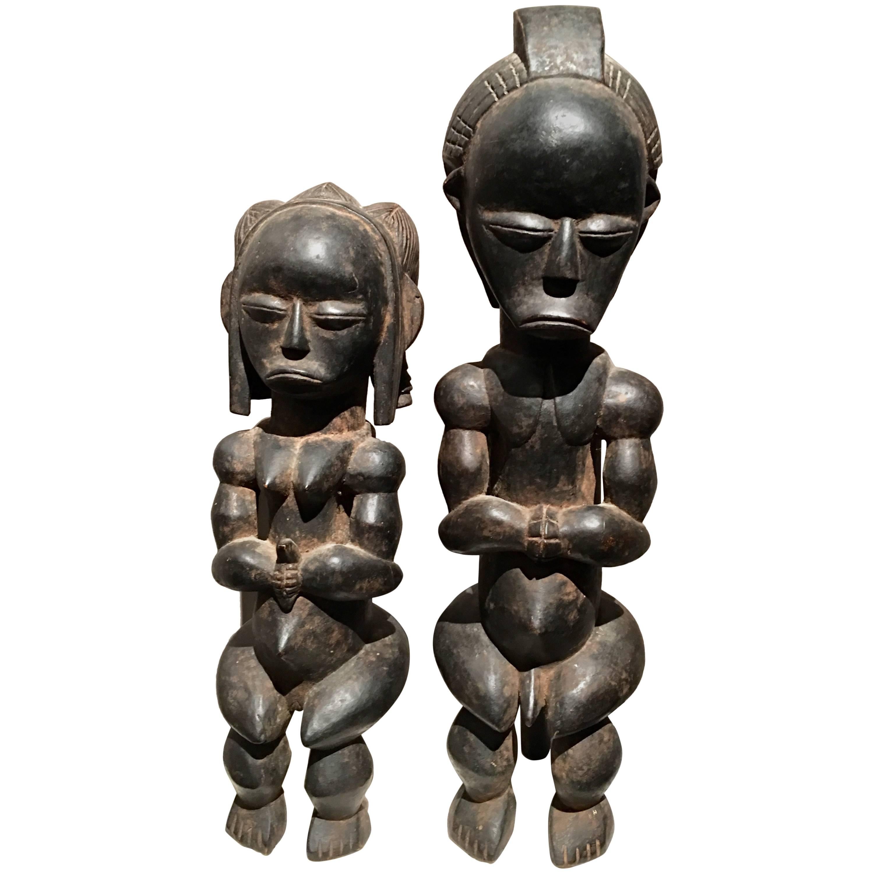 Gabonese Charming Male and Female Pair of Seated African Fang Sculptures