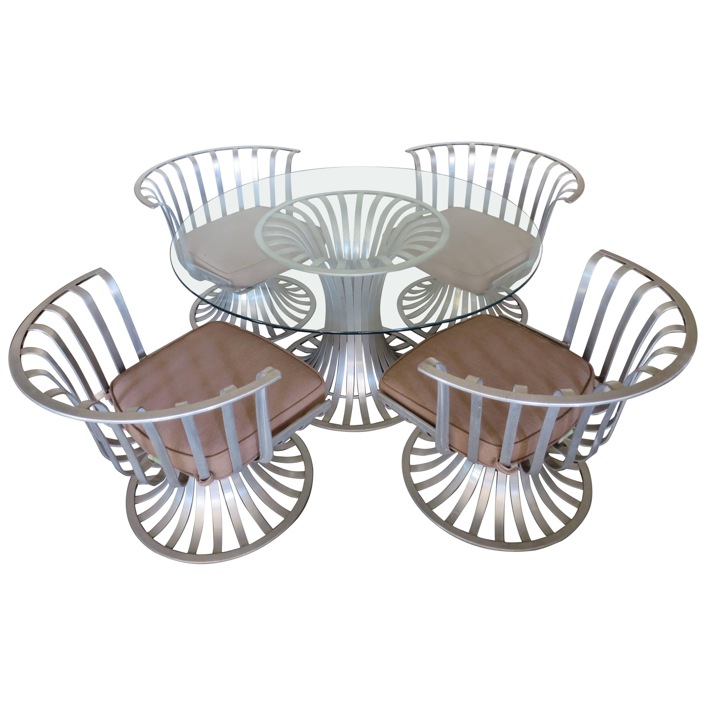 Russell Woodard Aluminium Dining Table and Chairs For Sale
