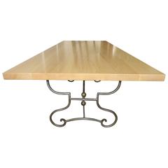 French Scrolled Iron and Ash Wood Dinning  Table