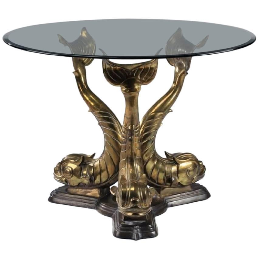 Hollywood Regency Dolphin Center or Dining Table Base, circa 1975 For Sale