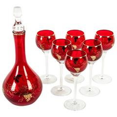 Retro Crystal Glasses with Decanter with Gold Design Details