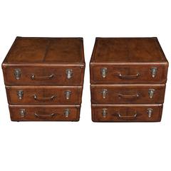 Pair of English Leather Campaign Bedside Chests Nightstands Furniture