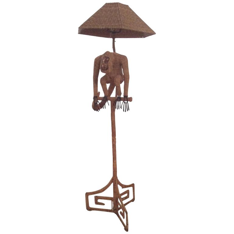 Mario Lopez Torres Monkey Floor Lamp Wicker Rattan Greek Key Mario Lopez Torres Monkey Floor Lamp Wicker Rattan Greek Key Hollywood Regency For