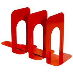 Set of Three Vintage Bookends, Safety Orange, 1990