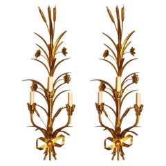 Vintage Large Gilt Metal Foliage Sconces