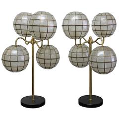 Retro Pair of Studio Capiz Shell Lamps