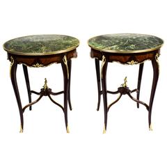 Pair Louis Revival Green Marble Topped Occasional Tables