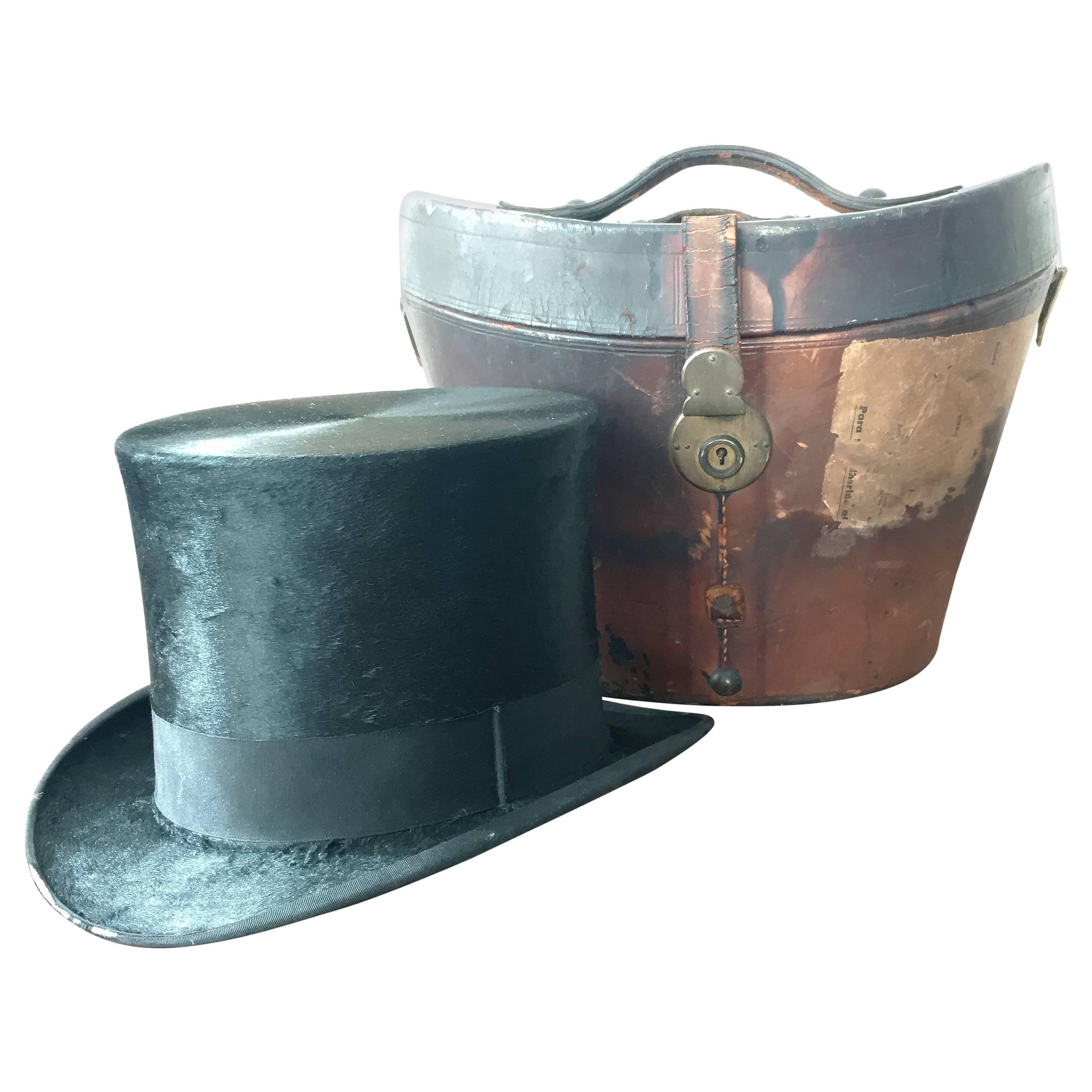 Late 19th Century "Borcher" Skin Top Hat with Box or Suitcase