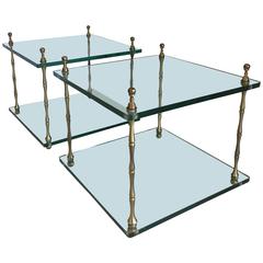 Chic Pair of Brass and Glass Martini Tables