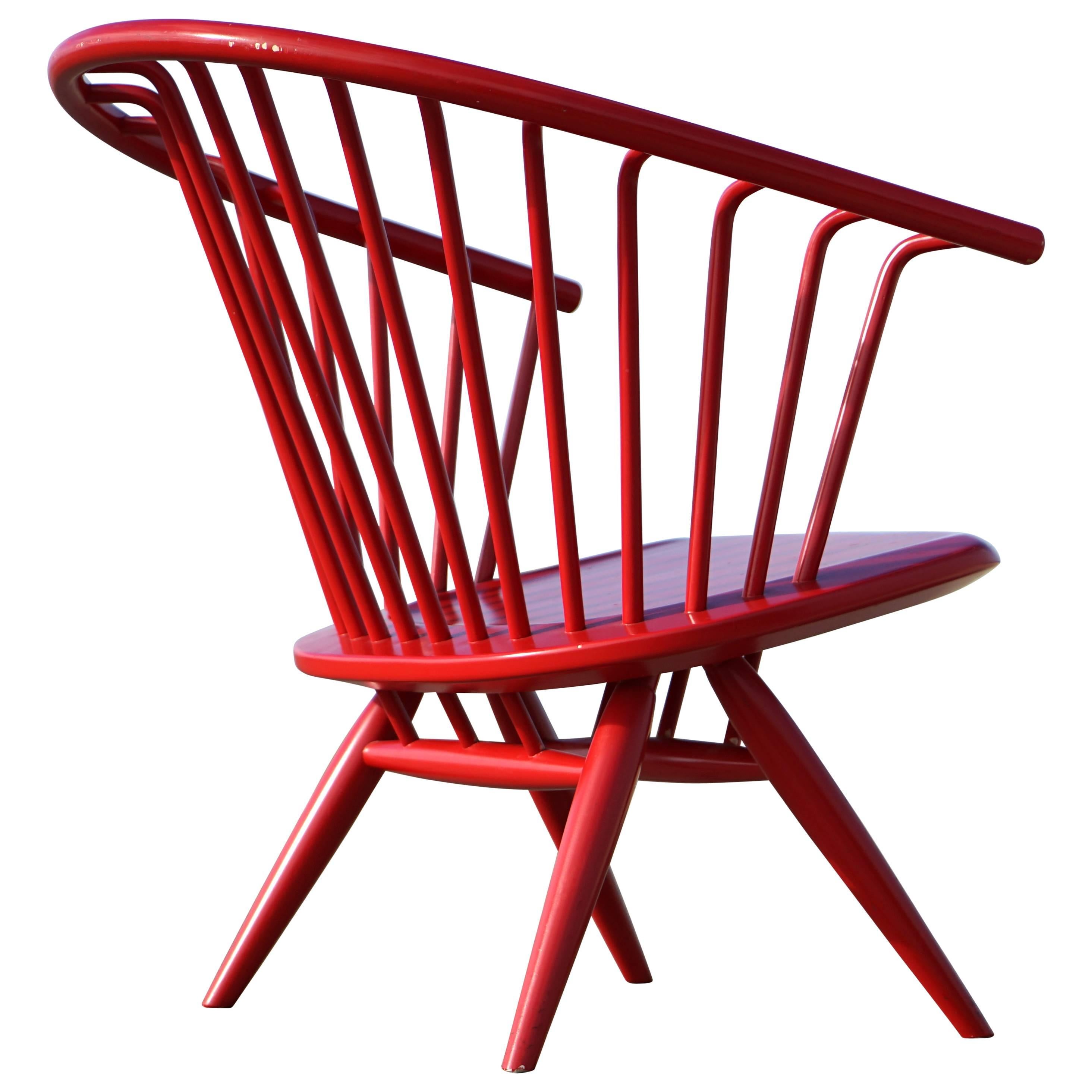 Ilmari Tapiovaara Modernist, Crinolette Lounge Chair Original Red 1962 Asko