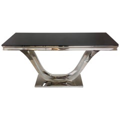 Sexy Moderne Chrome and Black Glass Console
