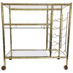 Vintage Mid-Century Modern Brass-Plated Faux Bamboo Bar Cart
