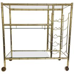 Mid-Century Modern Brass-Plated Faux Bamboo Bar Cart 7