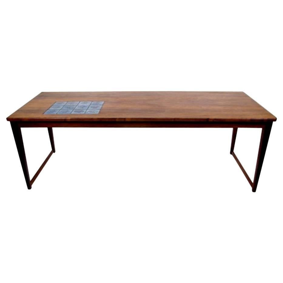Very Rare and Stylish Coffee Table, Svend Langkilde, Rosewood with Ceramic Tile For Sale