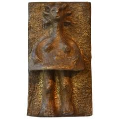 1970s Naive Style Art Wall Relief Bronze Figure