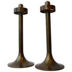 Vintage Modernist Candlestick Pair in Bronze