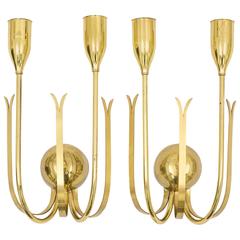 Pair of Two-Arm Brass Sconces, 1950s 1
