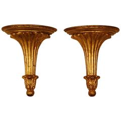 Pair of Italian Gold Leaf Reproduction Carved Wood Wall Brackets