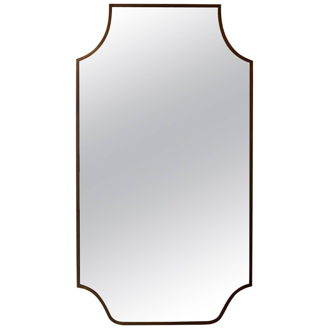 1960s Full Length Rectangular Brass Edge Italian Mirror