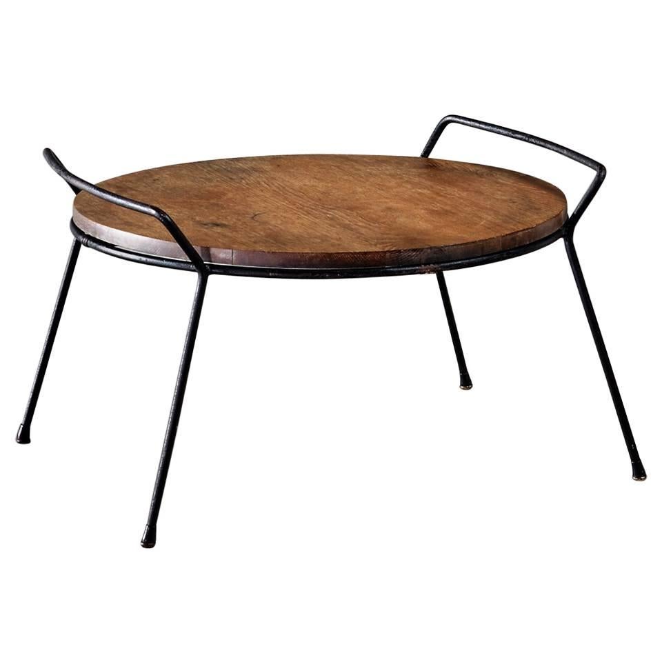 French Steel and Oak Tray Table, 1950s For Sale