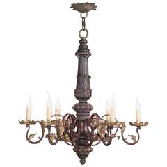 Antique Carved Wood and Wrought Iron Italian Baroque Chandelier