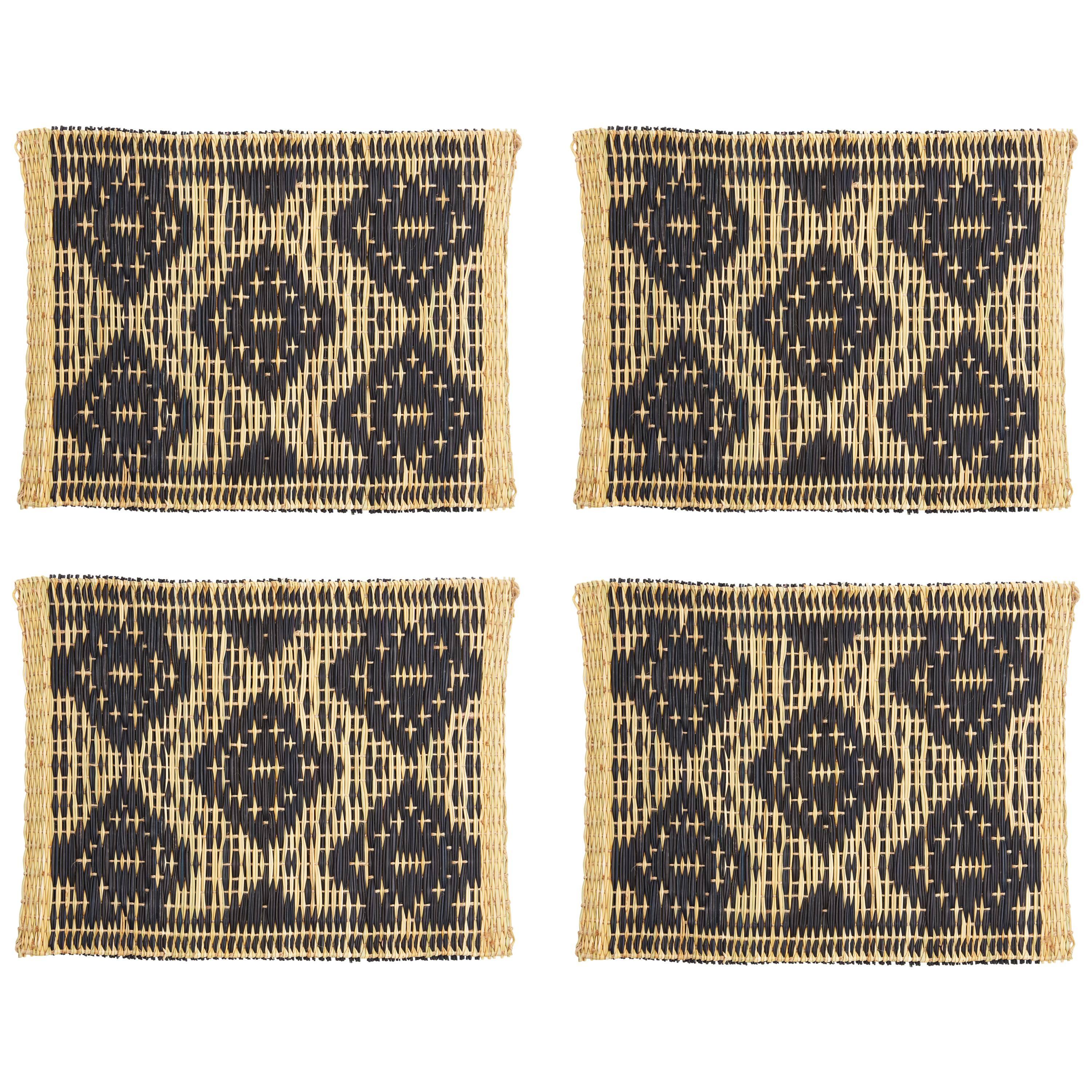 Set of Four Wicker Placemats with Black Decorations For Sale