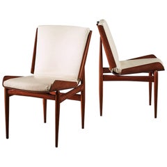 Pair of Folded Plywood and Leather Italian Side Chairs, 1950s
